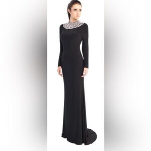 Mac Duggal 25926 NWOT Embellished Black Collar Jersey Gown